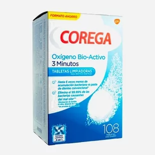 Tabletki czyszczące do protez i aparatow ortodontycznych Corega Bio-Active Oxygen 108 tabeletek (5054563034809) - Higiena protez i aparatów ortodontycznych - miniaturka - grafika 1