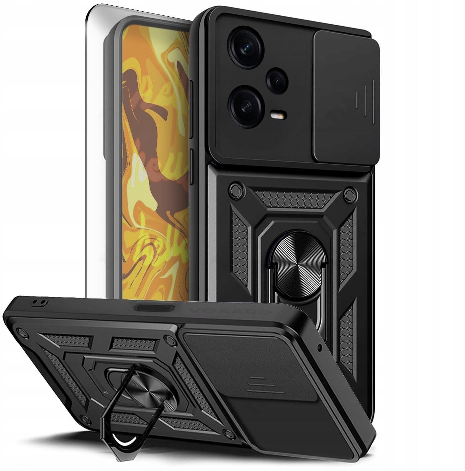 ETUI PANCERNE DO XIAOMI REDMI NOTE 12 5G CZARNE OBUDOWA ARMOR SZKŁO 9H