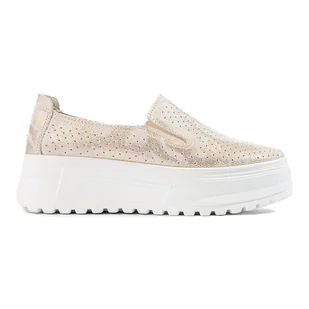 Skórzane buty damskie slip on złote Shelovet złoty - SHELOVET - Slip on damskie - miniaturka - grafika 1