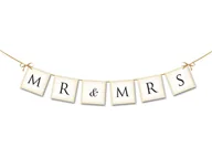 Wesele i ślub - Party Deco Baner Mr & Mrs - biały - 77 cm - 1 szt. GRL20 - miniaturka - grafika 1