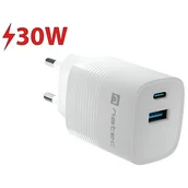 Ładowarki do telefonów - Ładowarka sieciowa natec ribera gan 1x usb-a + 1x usb-c 30w biała - miniaturka - grafika 1