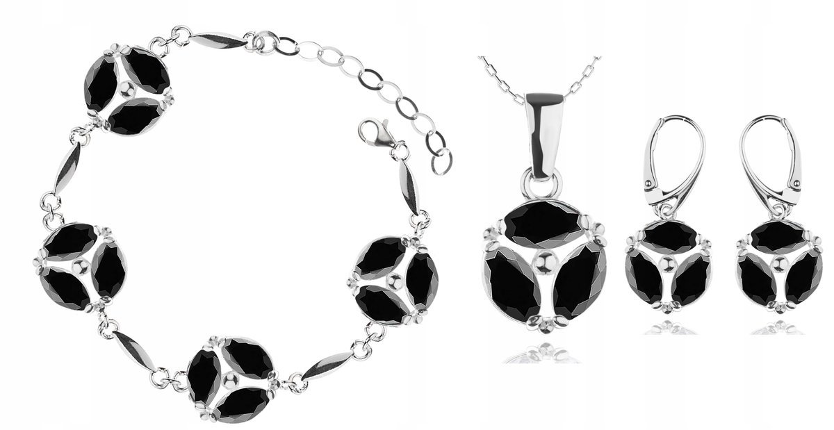 Elegancki Komplet Biżuterii Z Czarnymi Cyrkoniami