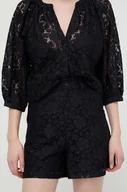 Spodenki damskie - Desigual szorty LACE damskie kolor czarny gładkie high waist 24SWPW21 - miniaturka - grafika 1
