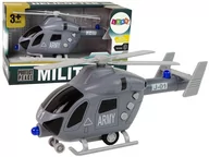 Samoloty i helikoptery - Helikopter Wojskowy Szary Dźwięk Światła Śmigła Import LEANToys - miniaturka - grafika 1