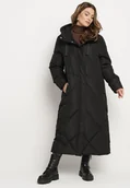 Kurtki damskie - Czarna Pikowana Kurtka o Długim Pudełkowym Kroju z Kapturem i Kieszeniami Attesina - miniaturka - grafika 1