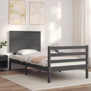 vidaXL Rama łóżka z wezgłowiem, szara, 3FT, pojedyncza, lite drewno - Inne meble do sypialni - miniaturka - grafika 1