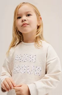Bluzy damskie - Mango Kids Kids bluza bawełniana dziecięca Amour kolor beżowy z nadrukiem - grafika 1
