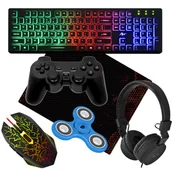 Zestawy myszka + klawiatura - Zestaw gamingowy klawiatura ART SLIM AK-20 podświetlana mysz mata słuchawki pad - miniaturka - grafika 1