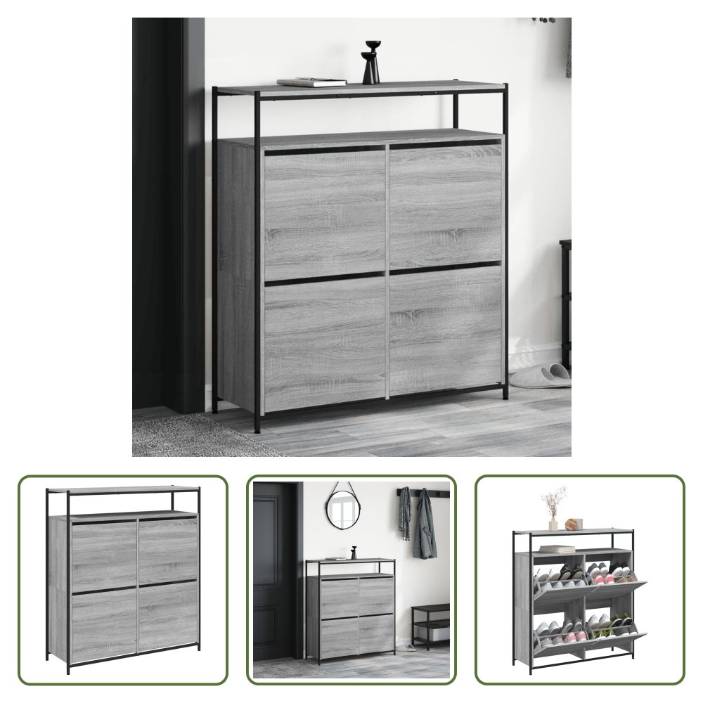 The Living Store Szafka na buty z 4 klapami Szara Sonoma 100x34x112 cm