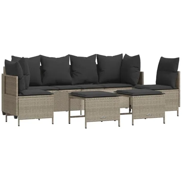 Zestaw wypoczynkowy z rattanu PE, jasnoszary, sofa 204x55x69,5 cm