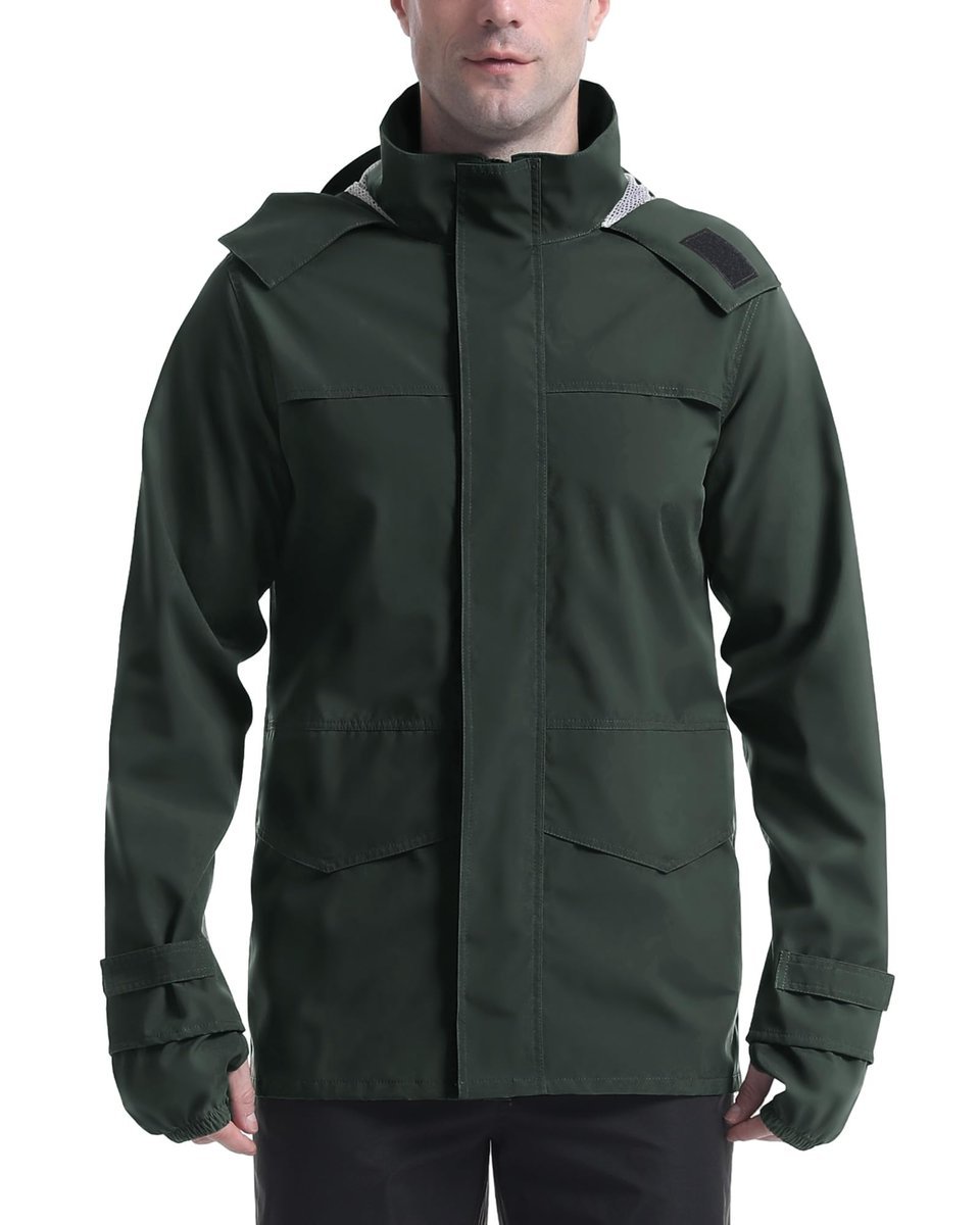 Męska Kurtka Przeciwdeszczowa Wodoodporna Oddychająca Z Kapturem Zielona XL