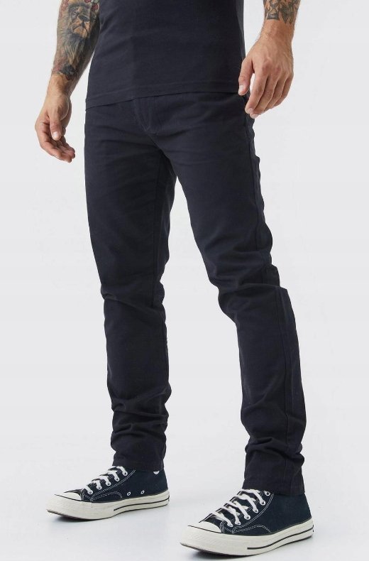 BOOHOO SPODNIE MĘSKIE CASUAL CZARNE PROSTE 48 EGI