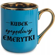Kubki - Kubek Elegant Niebieski Ucho Rant Złoty Prezent dla Szczęśliwej Emerytki Wz - miniaturka - grafika 1