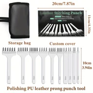 Rękodzieło - TEMU 10 szt. Dziurkacze do skóry, różne rozmiary, biały stal 1/2/4/6 Prong Skórzany kowadło z torbą do przechowywania do DIY - miniaturka - grafika 1