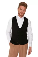 Garnitury - TRENDYOL MAN Męska kamizelka z dekoltem w serek, jednokolorowa, Slim Sweater, czarna, M, czarny, M - miniaturka - grafika 1