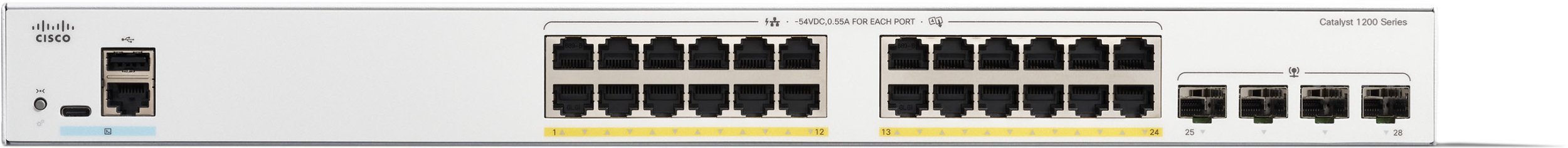 Cisco Catalyst C1200-24FP-4G-RF łącza sieciowe Zarządzany L2 Gigabit Ethernet 10/100/1000 Obsługa PoE Biały