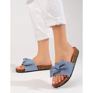 Klapki i japonki damskie - Damskie klapki w paski białe niebieskie Vinceza - miniaturka - grafika 1