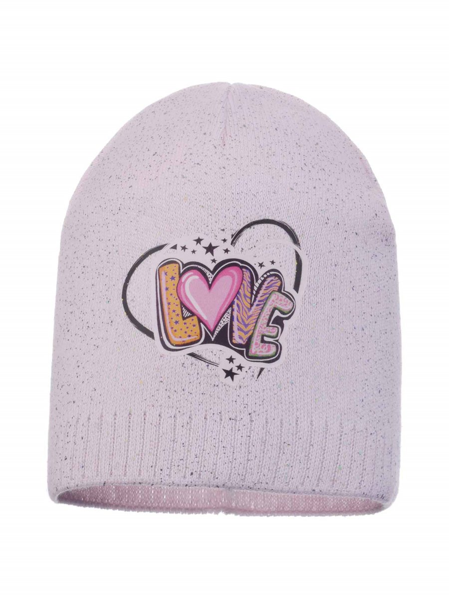 Dziewczęca czapka z sercem i napisem love jasnoróżowa Ambra r.48/52