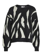 Koszulki i topy damskie - Vila Juli Jaquard L/S Knit Top -Noos, czarny, S - miniaturka - grafika 1