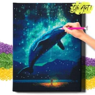 Zabawki kreatywne - DIAMOND PAINTING 5D z RAMĄ Wieloryb Haft Diamentowy Duży Niebieski wieloryb Mozaika 40x50 cm - miniaturka - grafika 1