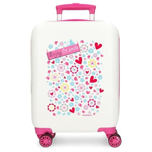 Movom Enjoy & Smile Walizka kabinowa biała 33 x 50 x 20 cm sztywny ABS zamek szyfrowy z boku 28,4 l 2 kg 4 koła podwójny bagaż ręczny, biała, walizka kabinowa