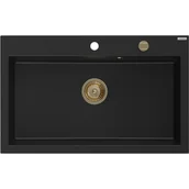 Zlewozmywaki - Mexen Elix zlewozmywak granitowy 1-komorowy 800 x 500 mm, czarny, syfon złoty - 6527801005-77-G - miniaturka - grafika 1