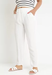 Spodnie damskie - Białe Materiałowe Spodnie z Gumką w Talii Airiana - grafika 1