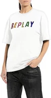 Koszulki i topy damskie - Replay Damska koszulka oversize, 001 White, L - miniaturka - grafika 1