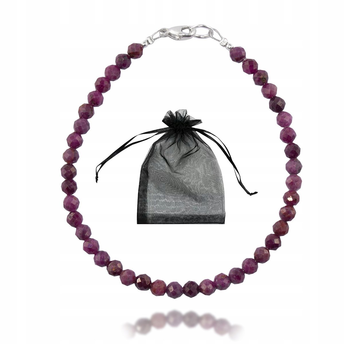 Bransoletka Naturalny Kamień Rubin kulki fasetowane 4mm Srebro 925 dł 17cm, bez marki, AG00000361