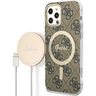 Guess Etui 4G Print do Apple iPhone 12/12 Pro Brązowy + Ładowarka MagSafe - Etui i futerały do telefonów - miniaturka - grafika 1