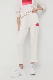 Spodnie damskie - Armani Exchange spodnie dresowe 6LYP75.YJ3NZ damskie kolor beżowy z aplikacją - grafika 1