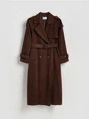 Płaszcze damskie - Reserved - Sztruksowy trencz z paskiem - ciemnobrązowy - miniaturka - grafika 1