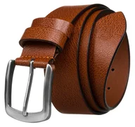 Paski - Szeroki jasnobrązowy pasek męski do spodni z klasyczną srebrną klamrą PETERSON 95 skóra naturalna elegancki - miniaturka - grafika 1