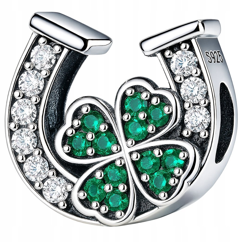 Charms zawieszka srebrna charms koniczyna podkowa beads rodowany