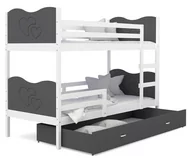 Łóżka dla dzieci i młodzieży - Łóżko piętrowe 190x80 białe szare + materace MAX - miniaturka - grafika 1