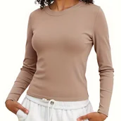 Bluzki damskie - TEMU Damska Termoaktywna Koszulka z Okrągłym Dekoltem - Miękka, Elastyczna Warstwa Podstawowa, Jednokolorowa Bluzka na Zimę do Noszenia Przez Cały - miniaturka - grafika 1