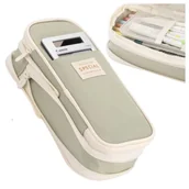 Kosmetyczki, organizery i kuferki - Piórnik szkolny na przybory piórnik biurowy Rozkładany dużo kieszonek Kolor Matcha Oliwka Kosmetyczka Saszetka - miniaturka - grafika 1