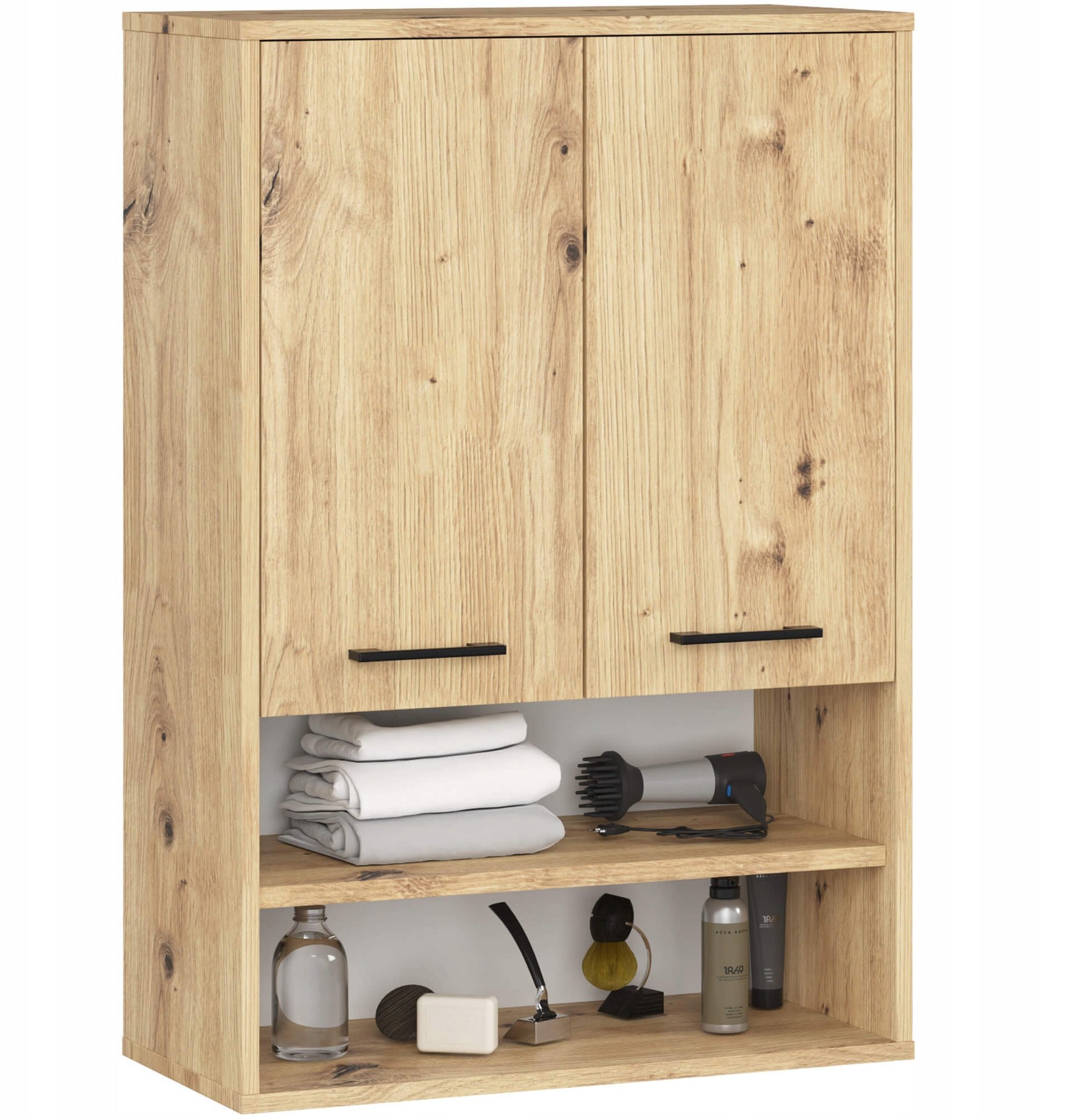 Szafka wisząca łazienkowa FIN 64 cm 2 drzwi 4 półki otwarta - dąb artisan