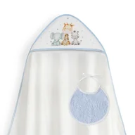 Okrycia kąpielowe dla dzieci - Okrycie kąpielowe 100x100 Żyrafa biały niebieski ręcznik z kapturkiem + śliniaczek - miniaturka - grafika 1