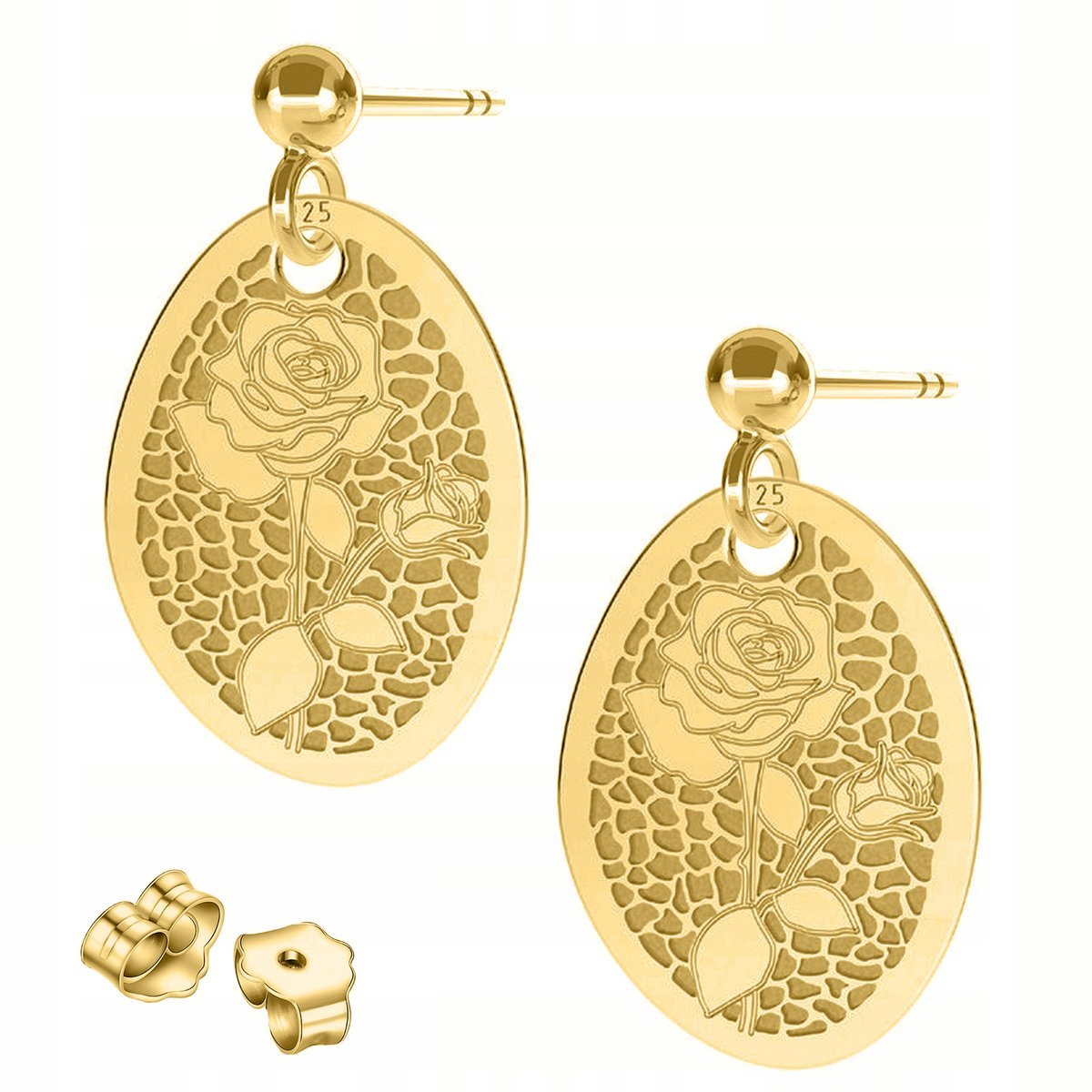 Złote Kolczyki Blaszki z Różami Kwiaty Róże Kwiat Róza SREBRO 925