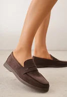 Mokasyny damskie - Ciemnobrązowe Mokasyny Casual VICES z Imitacji Zamszu z Wkładką ze Skóry Naturalnej Sheiris - miniaturka - grafika 1