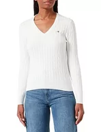 Swetry damskie - GANT Damski sweter ze stretchem bawełnianym z dekoltem w serek, Eggshell, Standard, Eggshell, L - miniaturka - grafika 1