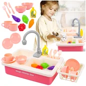 Zabawy w naśladowanie dorosłych - Zlewozmywak Dla Dzieci Kran Leci Woda Akcesoria - miniaturka - grafika 1