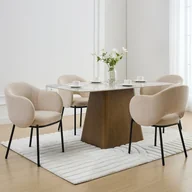 Krzesła - Zestaw 6 krzeseł z podłokietnikami z teksturowanej tkaniny i czarnego metalu - Beżowy - ACACILIO - miniaturka - grafika 1