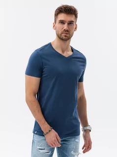 Koszulki męskie - Klasyczna męska koszulka z dekoltem w serek BASIC - ciemnoniebieski V13 S1369 - grafika 1