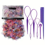 Ozdoby do włosów - TEMU 1606 szt. Akcesoriów do Włosów dla Dziewczynek z Grzebelekami, Nożyczką i Kolorystycznymi Gumeczkimi - Żywe Barwy (Różowy Niebieski Fiolet Tęcza - miniaturka - grafika 1