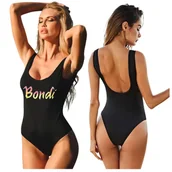 Stroje kąpielowe - KOSTIUM MONOKINI JEDNOCZĘŚCIOWY CZARNY STRÓJ KĄPIELOWY WYSZCZUPLAJĄCY LATO L - miniaturka - grafika 1