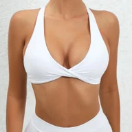 Koszulki i topy damskie - Sportowy top damski z głębokim dekoltem - Biały - miniaturka - grafika 1