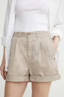 Spodenki damskie - Volcom szorty damskie kolor beżowy gładkie high waist - miniaturka - grafika 1