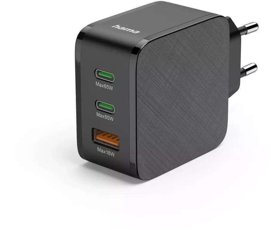 Ładowarka Hama ŁADOWARKA 65W ENTRY LEVEL 2X USB-C, USB-A, CZARNA 002019610000